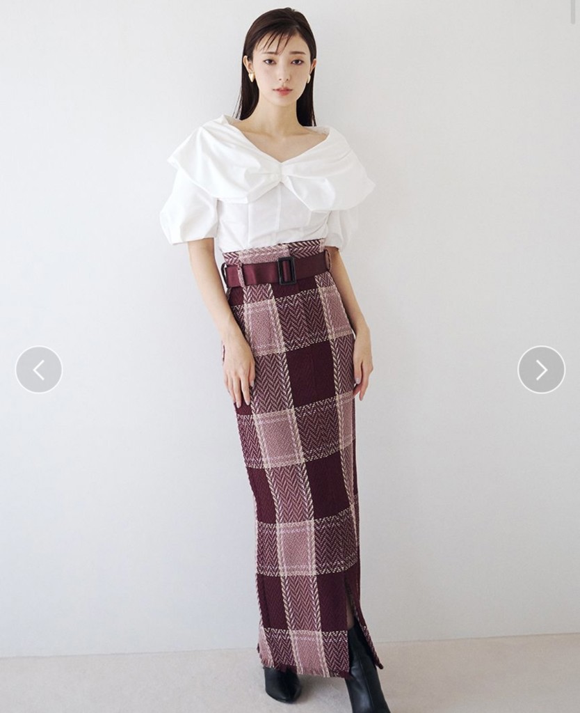 ロングスカートチェックタイトスカート♡BLK