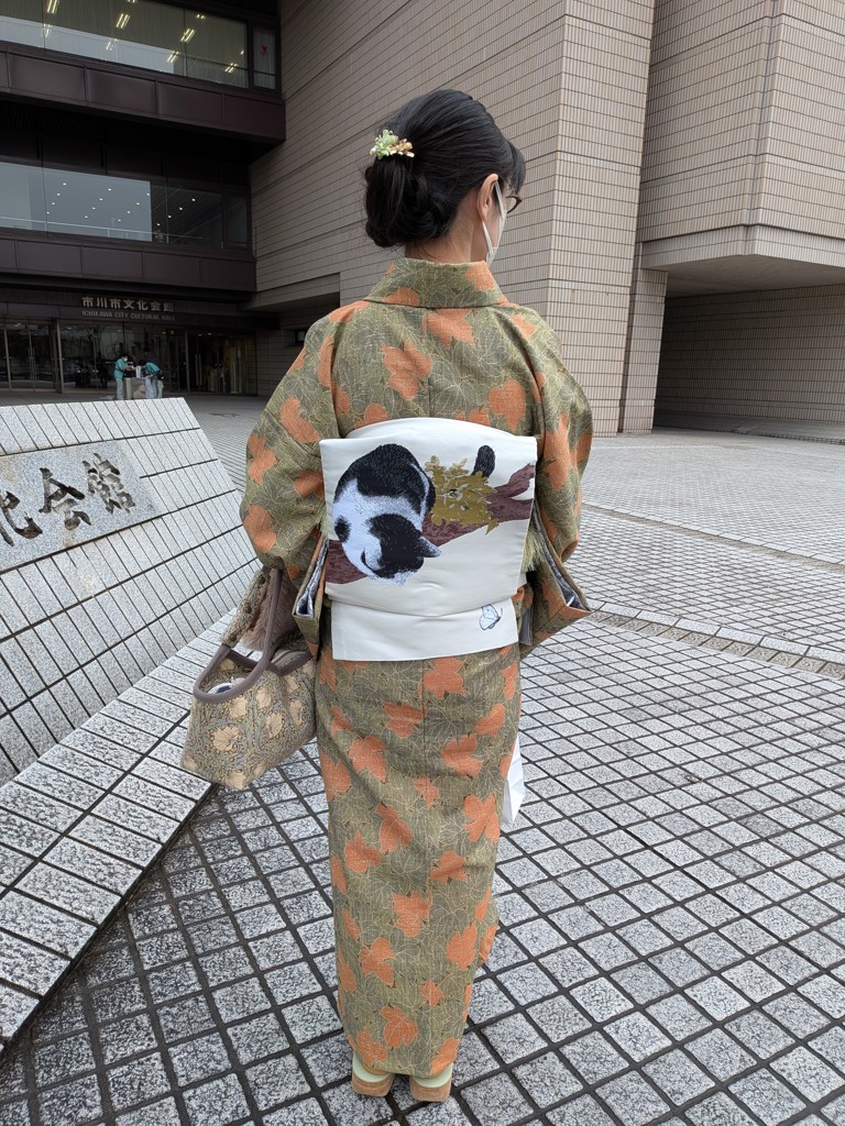 京袋帯 単品 数量限定 KIMONOMACHI オリジナル「アイボリー ぶち猫と蝶