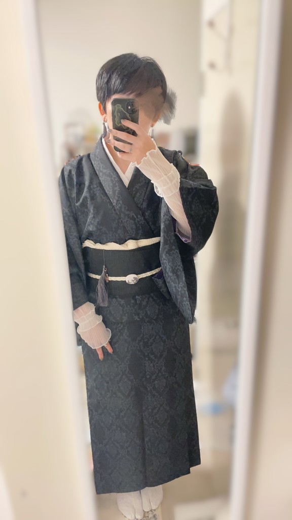 洗える着物 袷着物単品「アラベスク ブラック」KIMONOMACHI オリジナル