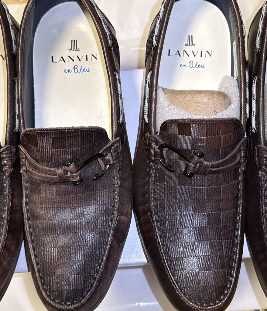 LANVIN en Bleu ブロックチェックエンボスレザー ドライビングシューズ