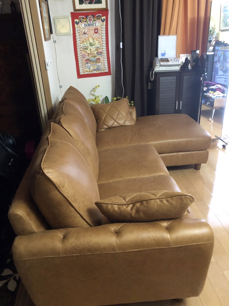 レザーテックス】 2人掛けソファ ヘンリー (『アニリン』 キャメル)(2