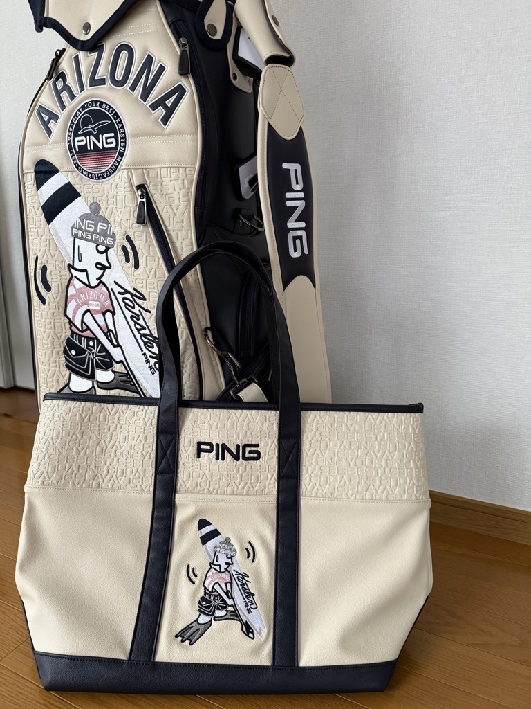 まき　新品未使用　PING トートバッグ ベージュ/黒　　　　カートバック バッグ│PING ONLINE SHOP