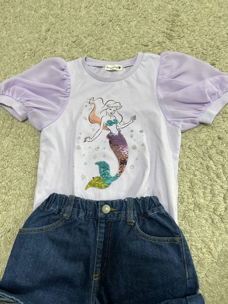 新品 ★ スパンコール  Tシャツ Sサイズ アリエル Disney】リトルマーメイド：アリエル / スパンコール半袖Tシャツ