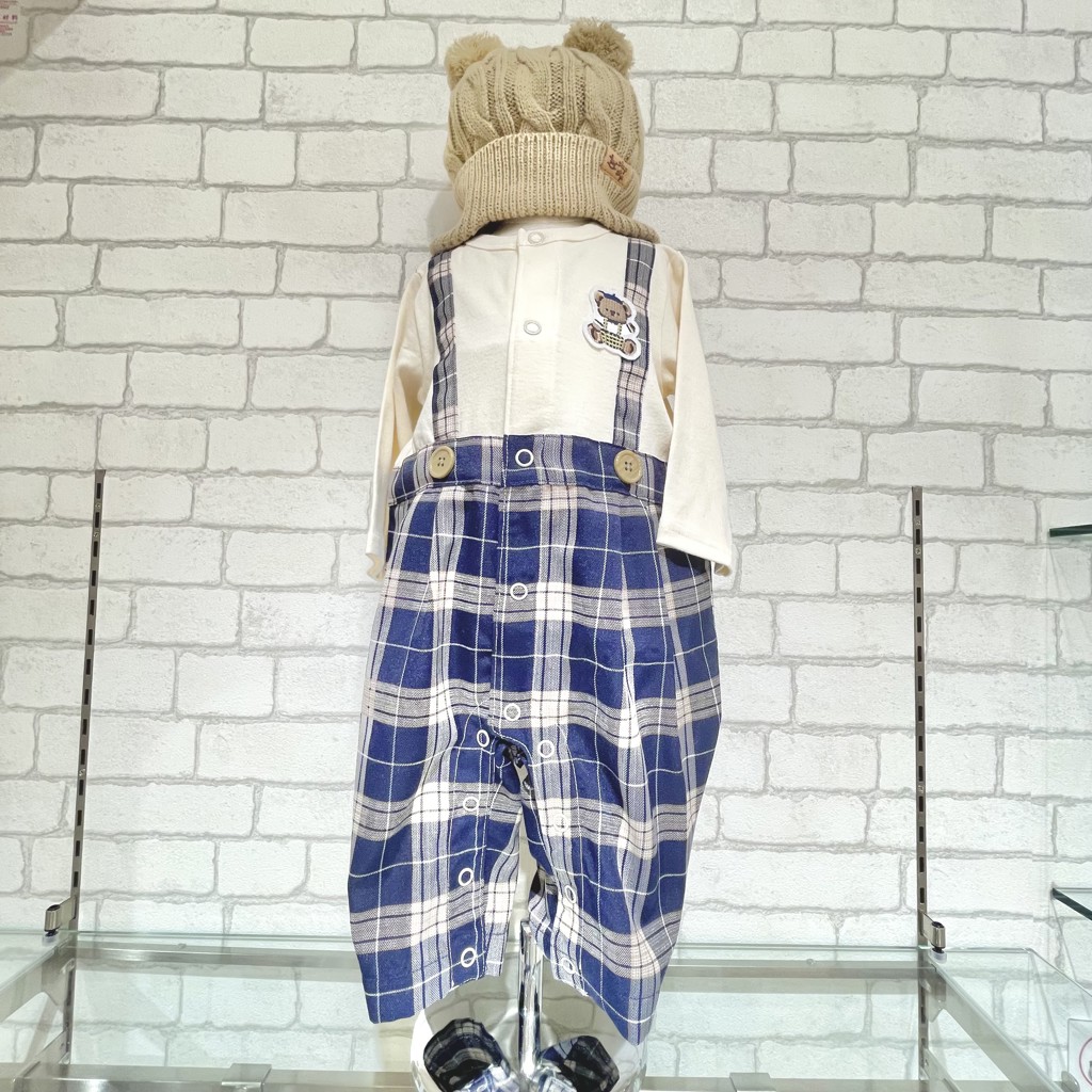 お揃い】タータンチェック柄サロペットレイヤード風ロンパースベビー