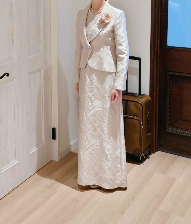 ピンクベージュ】シルク混 フラワージャカード パウダリー