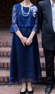 ネイビー】ラッセルレース×ソフトオーガンジー お袖付き セミロング