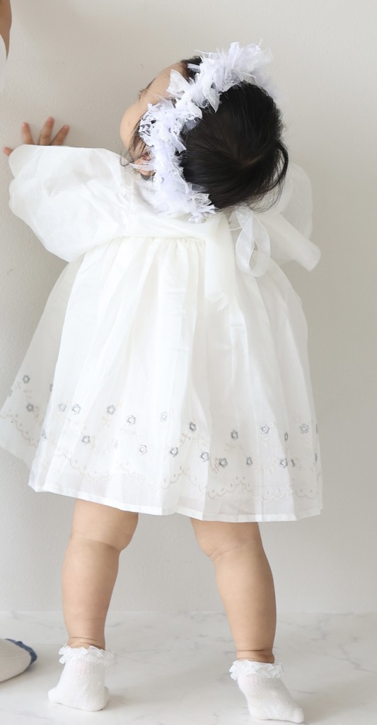 SALE】裾刺繍 シアーパフ ワンピ/S/オフホワイト(S 【SALE】オフ