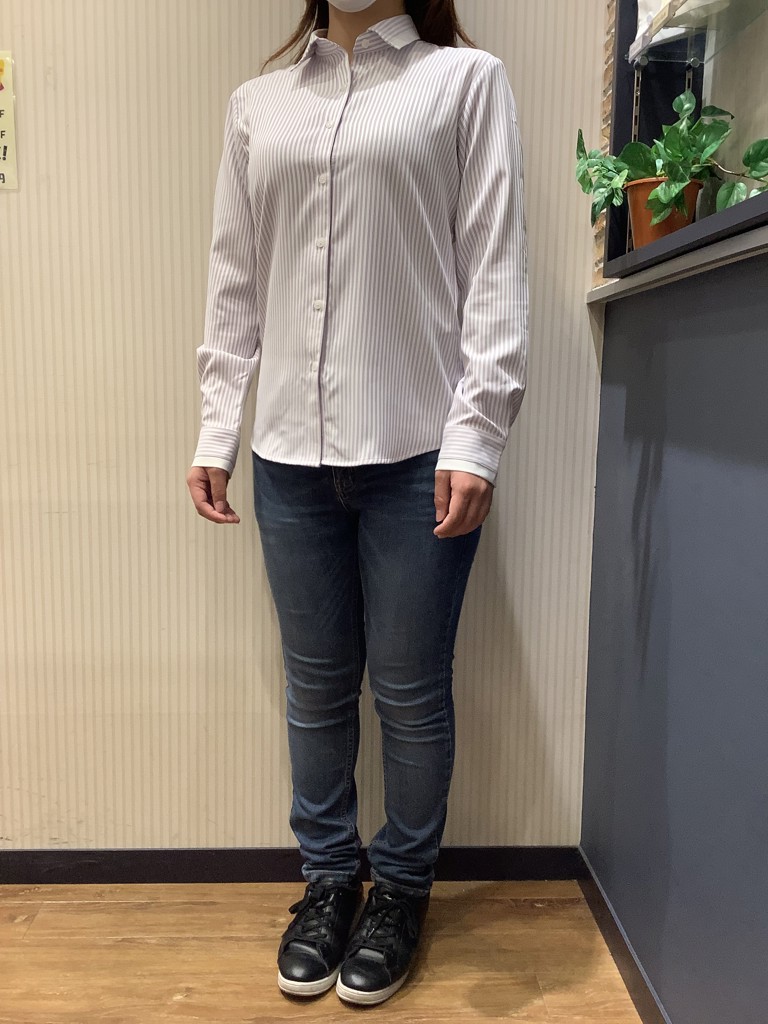 COFREX】 配色レギュラー衿 長袖 レディースデザインシャツ(S パープル