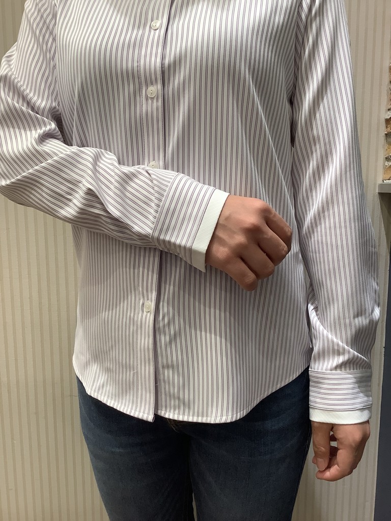 COFREX】 配色レギュラー衿 長袖 レディースデザインシャツ(S パープル