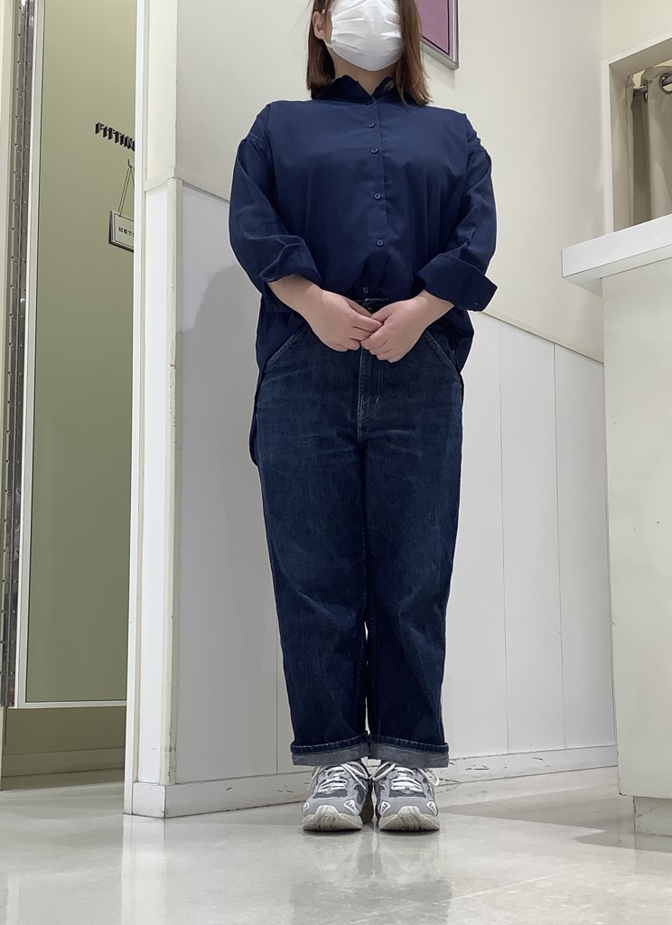 Pitta Re:)】 カジュアルシャツ Wガーゼ スタンド 七分袖 ネイビー