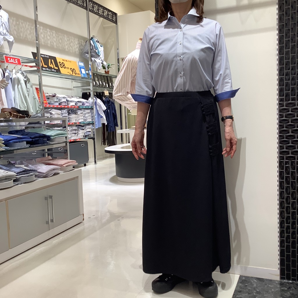 ワイド 七分袖 形態安定 レディースシャツ(S ブルー): 東京