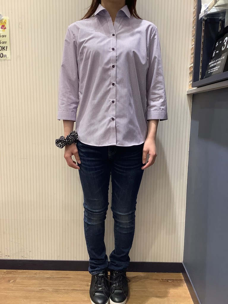 スキッパー 七分袖 形態安定 レディースシャツ(XS パープル): 東京