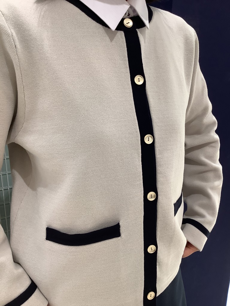 アウター 配色 ニットジャケット レディース(M オフホワイト