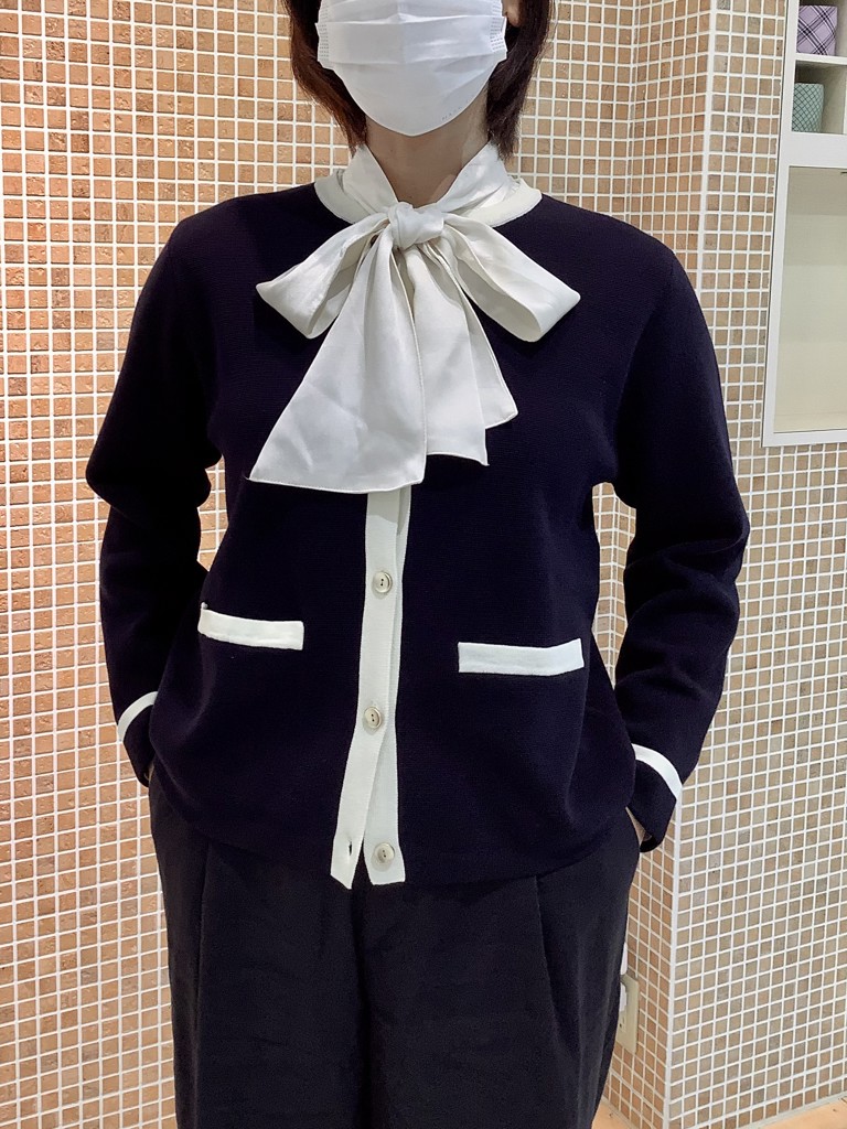 アウター 配色 ニットジャケット レディース(M ネイビー