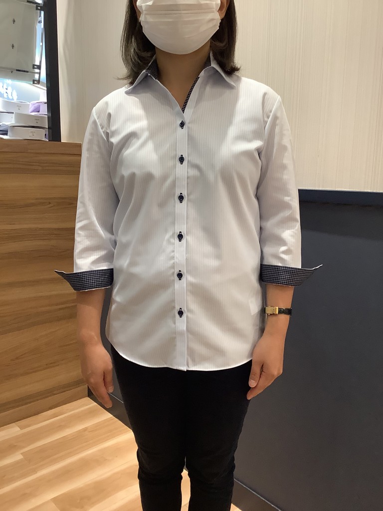 スキッパー 七分袖 形態安定 レディースシャツ(XS サックス スキッパー 七分袖 形態安定 レディースシャツ(XS サックス