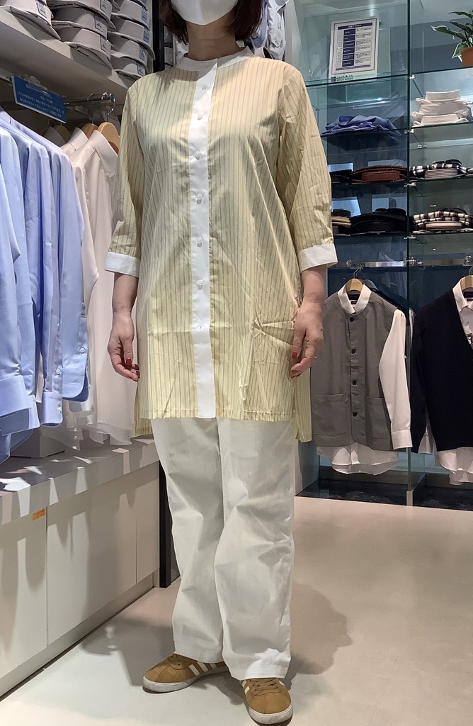 布や洛　ストライプ 七分袖 シャツワンピース ロングシャツ レディース シャツワンピース ストライプ ロング