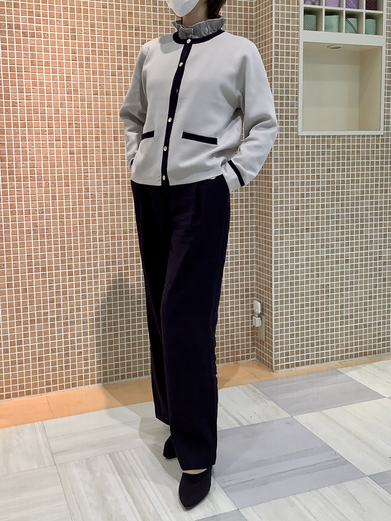 アウター 配色 ニットジャケット レディース(M オフホワイト