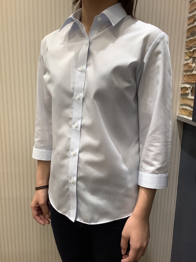 レギュラー 七分袖 形態安定 レディースシャツ(XS サックス