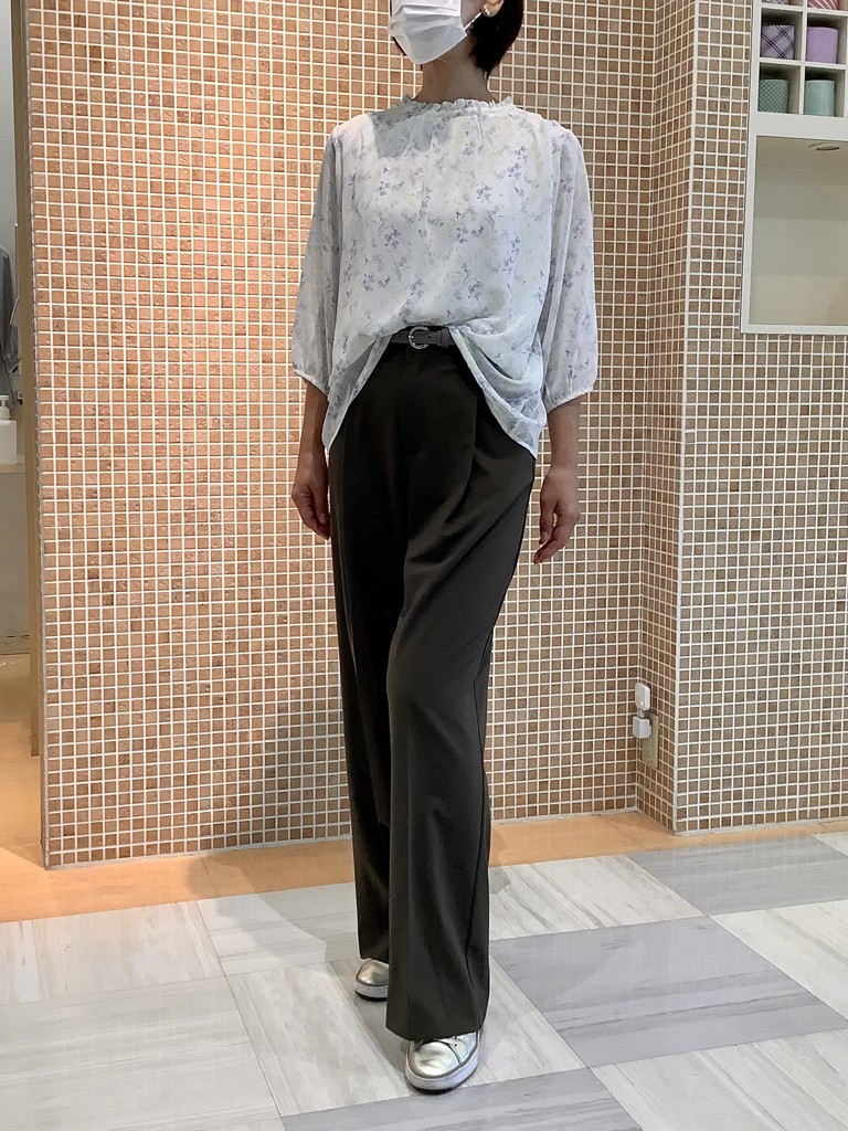 ボタニカル柄シフォンブラウス 七分袖 レディース(M ブルー): 東京