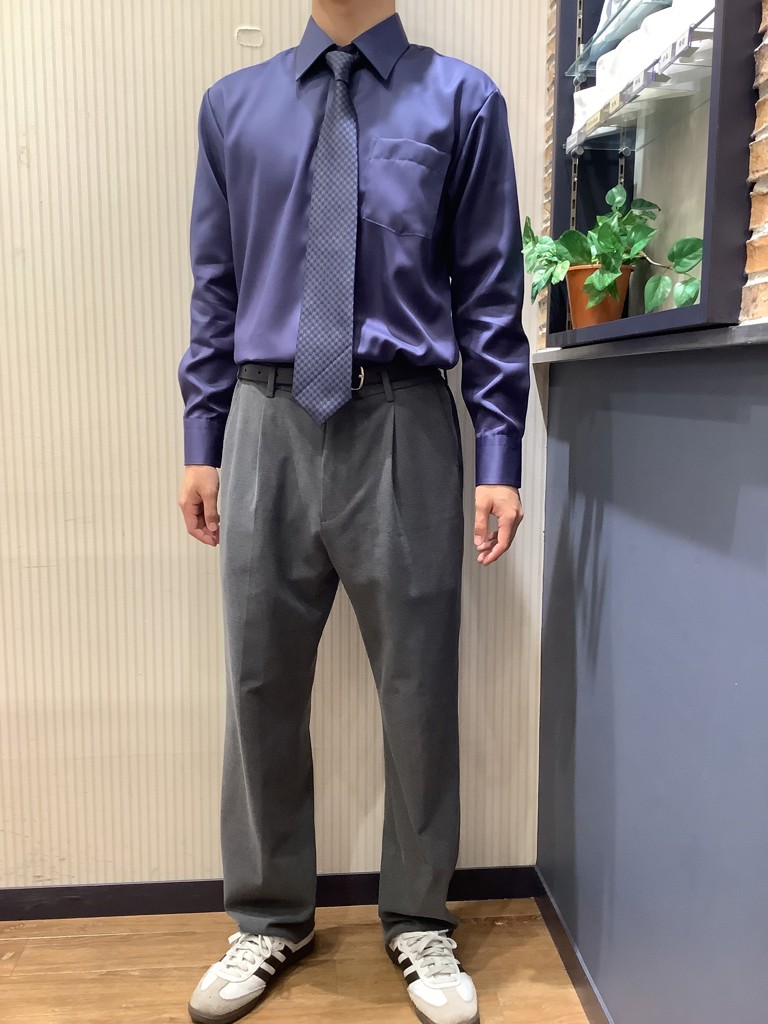 UNITED TOKYO 二重構造シャツ ネイビー/グレー 超形態安定】 レギュラー 長袖 形態安定 綿100% ワイシャツ(S37