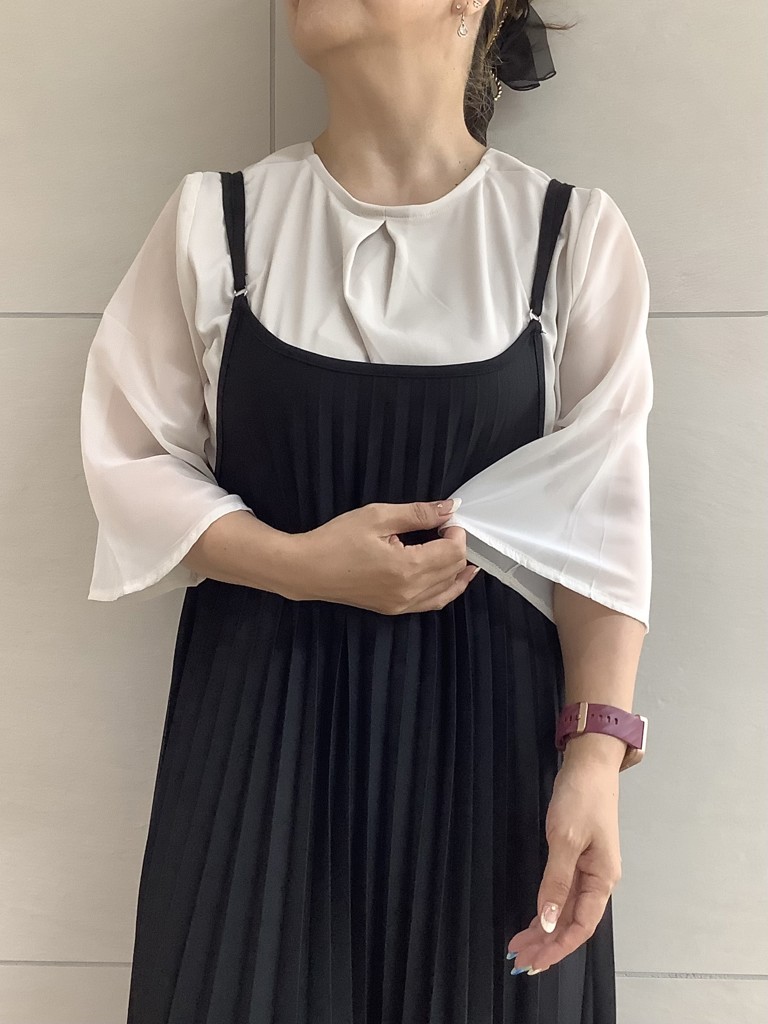 MIESROHE／2025インナー付／立体パターンシアーブラウス七分袖 ブラック MIESROHE／2025インナー付／立体パターンシアーブラウス七分袖