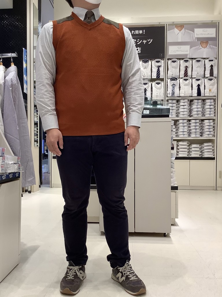 ニット ブリティッシュベスト オレンジ メンズ(M オレンジ): 東京