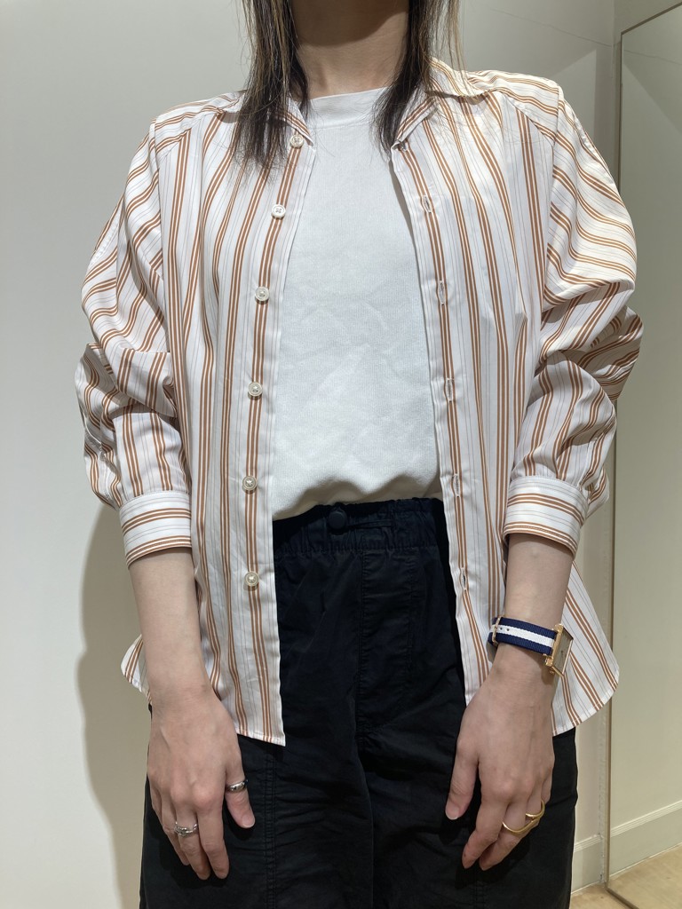 リラックスラグランスリーブシャツ＜ブラウンストライプ＞(XS