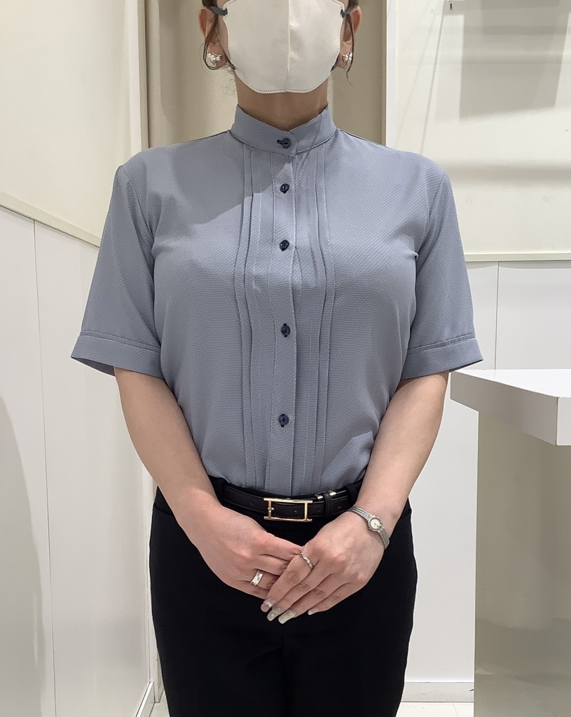 COFREX】 スタンド ピンタックブラウス 五分袖 レディース