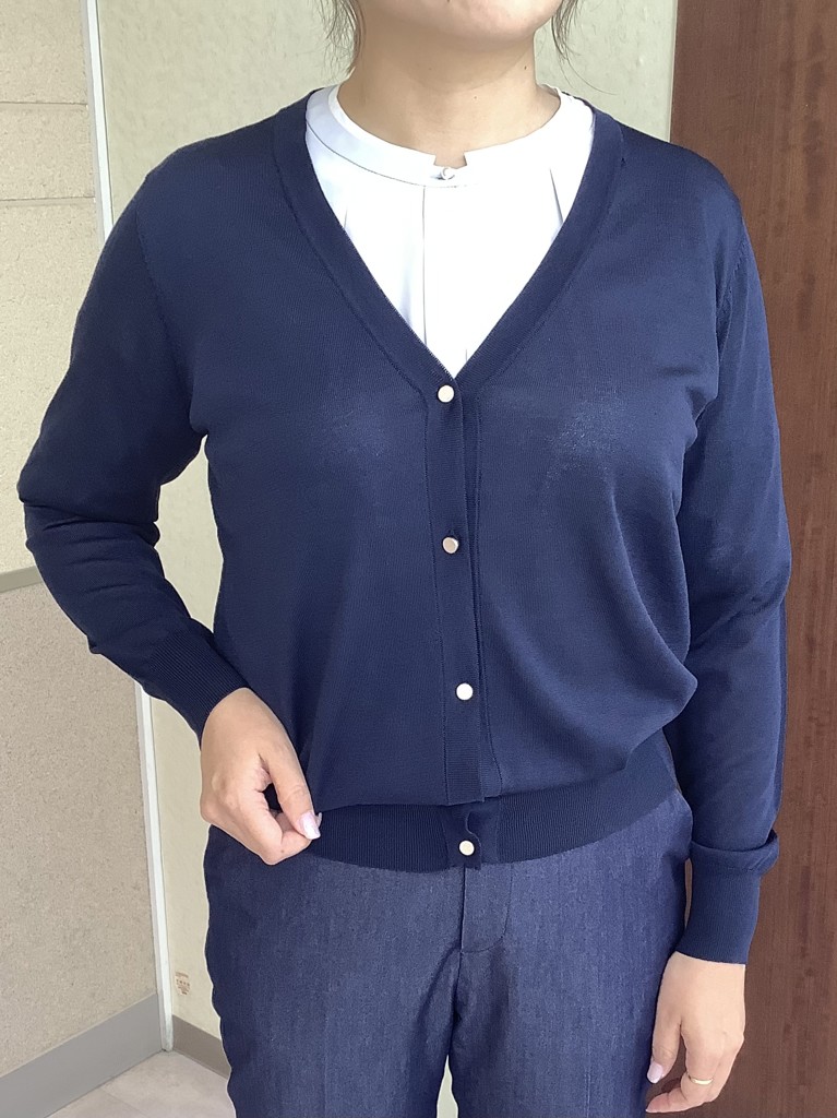 ニット ハイゲージ Vネックカーディガン レディース(M ネイビー): 東京