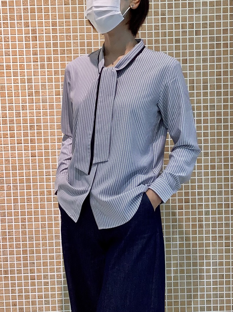 COFREX】 配色ボウタイ 長袖 レディースデザインシャツ(S グレー