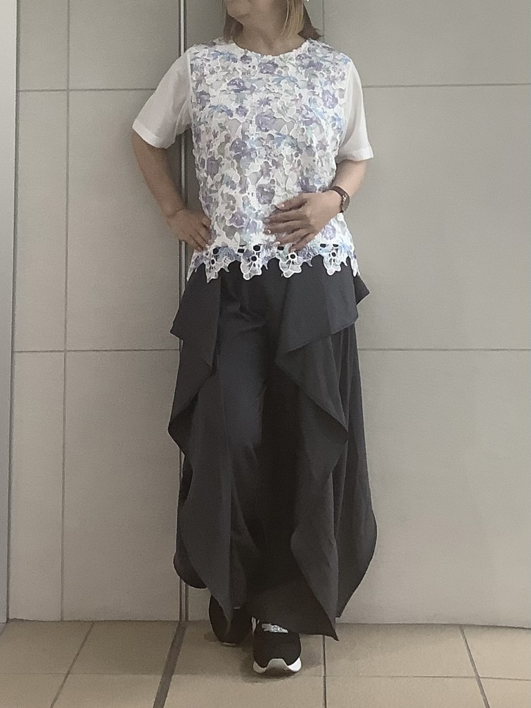 花柄レースプルオーバー 半袖 レディース(M ブルー): 東京シャツ