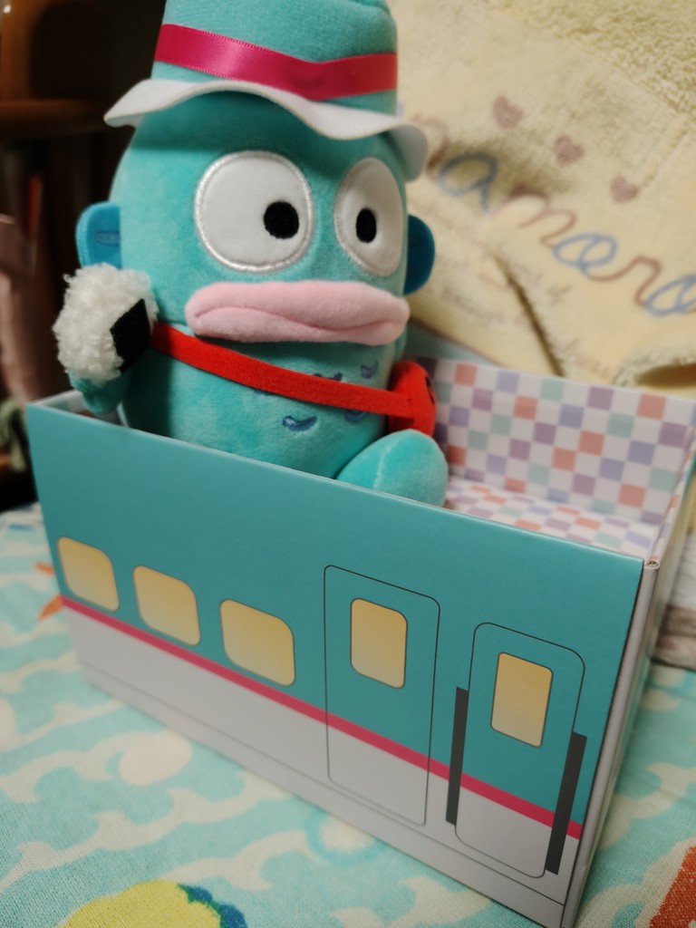 サンリオキャラクターズ 新幹線BOX付 ぬいぐるみﾏｽｺｯﾄ （ハンギョドン