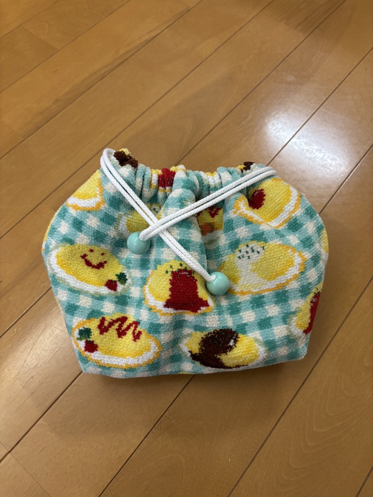 ハッピーオムライス マチ付き巾着 L/HOR-243072(アプリコット