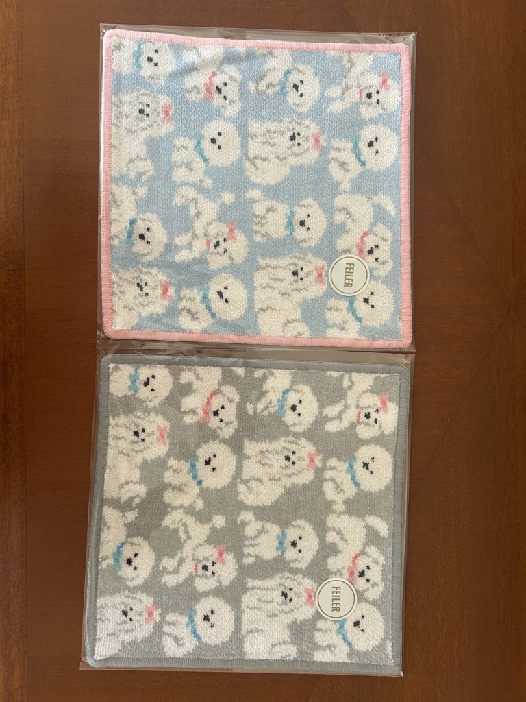 モフモフワンチャン ハンカチ(シルバーグレー×ライトグレー): LOVERARY