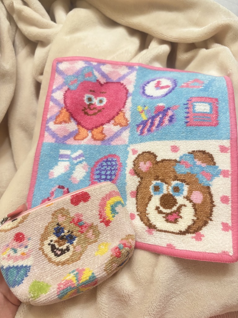 ワンパクハウススクールライフ ハンカチ(ターコイズブルー×ピンク