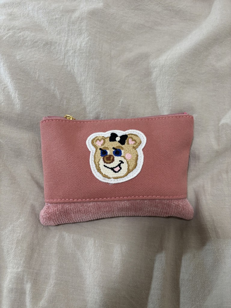 美品✨FEILERフェイラー レア ストライプミニポーチ ピンク オールドテディ FEILER（フェイラー）】すぐ売り切れる“オールドテディ ワッペン