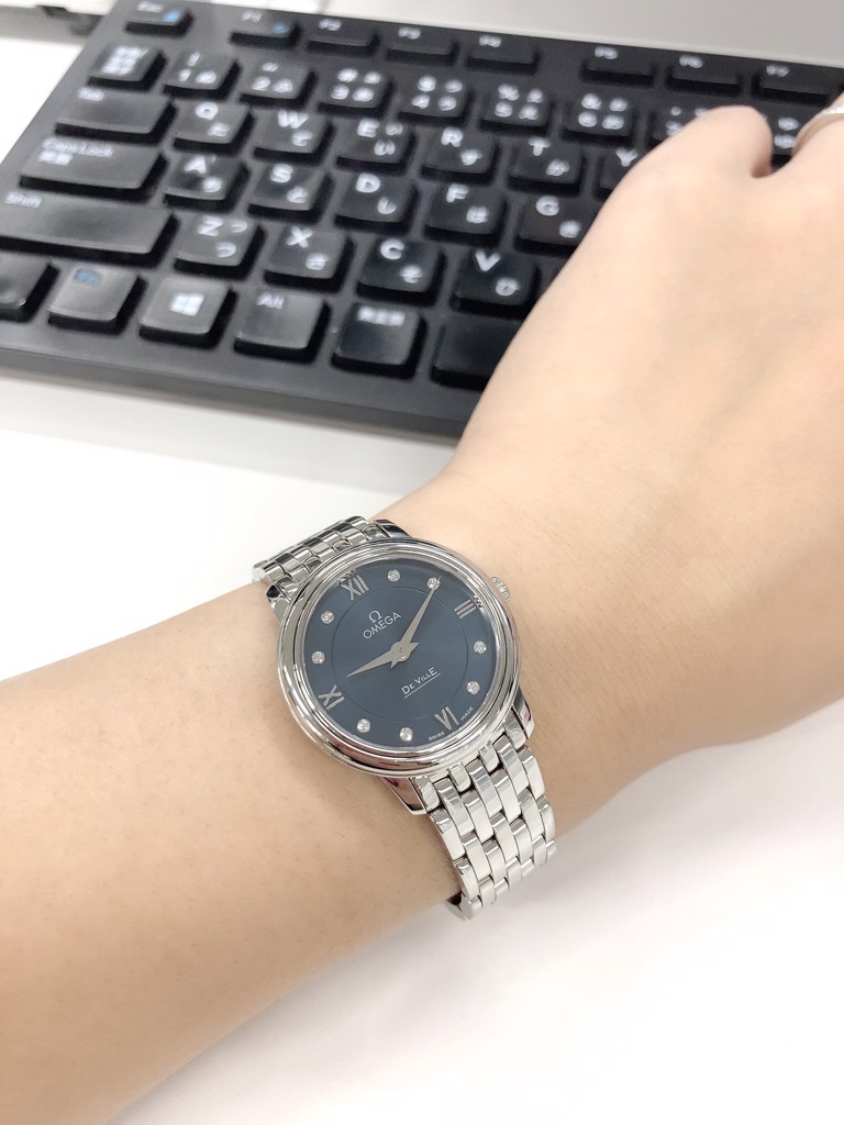オメガ OMEGA 腕時計 デ・ヴィル プレステージ 424.10.27.60.53.001 8ポイント ダイヤインデックス サンレイ ブルー文字盤 SS クオーツアナログ 【中古】 OMEGA - オメガ OMEGA 腕時計 デ・ヴィル プレステージ 424.10.27.60